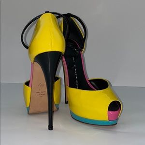 Giuseppe Zanotti Yellow Patent Peep Toe Platforms